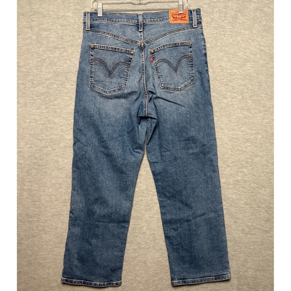 Levis Womens Jeans 32 Blue Ribcage Straight High Rise Cropped light Wash Stretch - Picture 8 of 9